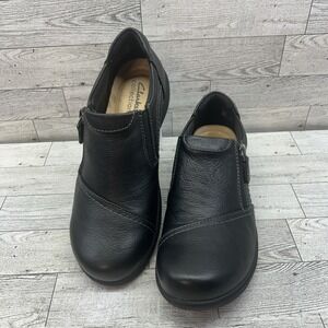 Clarks‎ Womens Carleigh Ray Black Casual Loafers Comfort Shoes Size 7.5 M Zip